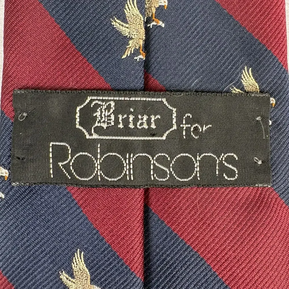 Retro Briar for Robinsons Eagle Motif Striped Silk Blend Tie 3.25